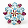 Italian-Modern 1980's 18K Yellow Gold, Blue Topaz, Ruby, Diamond Pendant/Brooch