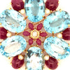 Italian-Modern 1980's 18K Yellow Gold, Blue Topaz, Ruby, Diamond Pendant/Brooch