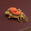 Victorian 1890 14K Yellow Gold Carved Coral Cameo Brooch with Dangle Fringe