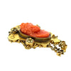 Victorian 1890 14K Yellow Gold Carved Coral Cameo Brooch with Dangle Fringe