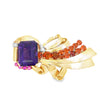 Italian Modern 1960's Amethyst, Diamond, Pink Sapphire, Garnet 14K White, Yellow, Rose Gold Brooch