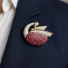 Modern 1980's 22.00cttw Ruby and 5.50 cttw Diamond 14Kt Yellow Gold Swan Pendant/Brooch