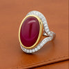 MidCentury Modern 27.36ct GIA Report No Heat Star Ruby and Diamond Platinum/18k Yellow Gold Ring