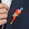Signed Faberge Limited Edition #15 of 500 Diamond, Coral, and Enamel 18kt Yellow Gold Parrott Brooch