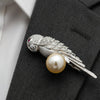 Modern Estate Diamond and South Sea Peal, Ruby 18Kt White Gold Parrot Brooch