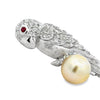 Modern Estate Diamond and South Sea Peal, Ruby 18Kt White Gold Parrot Brooch