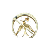 Victorian 14k Yellow Gold Crescent Moon & Swallow Brooch with Seed Pearls and Turquoise