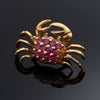 Modern Ruby Crab 14K Yellow Gold Brooch