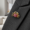 Modern Ruby Crab 14K Yellow Gold Brooch