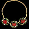 Italian 1960's Coral, Green & White Enamel 14kt/18kt Yellow Gold set