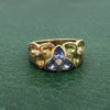 Modern Designer JCR Citrine, Peridot, Tanzanite and Diamond 14Kt Yellow Gold Ring.