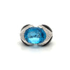 Modern Italian Onyx, Blue Topaz and Diamond 18kt White Gold Ring