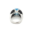 Modern Italian Onyx, Blue Topaz and Diamond 18kt White Gold Ring