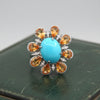 Modern Orange Sapphire Diamond, Turquoise 18kt White Gold Ring