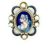 Mid Century French Limoge Portrait  " Asciore France" Enamel, Cultured Pearl Pendant/Brooch, Earring Set