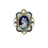 Mid Century French Limoge Portrait  " Asciore France" Enamel, Cultured Pearl Pendant/Brooch, Earring Set