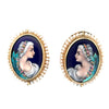 Mid Century French Limoge Portrait  " Asciore France" Enamel, Cultured Pearl Pendant/Brooch, Earring Set
