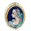 Mid Century French Limoge Portrait  " Asciore France" Enamel, Cultured Pearl Pendant/Brooch, Earring Set