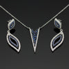 Modern Gabriel & Company Diamond & Sapphire 14Kt White Gold Necklace & Earring Set