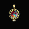 Estate Designer Ricky Frank 18K/22K Yellow Gold Diamond, Multi Color Cloisonne Pendant