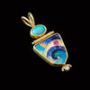 Estate Designer Ricky Frank 18K/22K Yellow Gold Opal & Cloisonne Pendant
