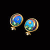 Estate Designer Ricky Frank 18K/22K Yellow Gold Multi Color Cloisonne and Diamond Earring
