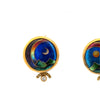 Estate Designer Ricky Frank 18K/22K Yellow Gold Multi Color Cloisonne and Diamond Earring