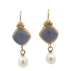Estate Designer Mazza Chalcedony and Pearl 14Kt/18Kt Yellow Gold Drop Earring