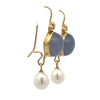 Estate Designer Mazza Chalcedony and Pearl 14Kt/18Kt Yellow Gold Drop Earring