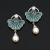 Estate Nouveau 1910 Company Diamond Plique A Jour Blue Enamel & Pearl 18K White Gold Earring Limited Edition #28/48