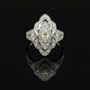 Vintage Filigree White & Yellow Diamond 14k White Gold Ring
