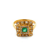 Vintage Emerald & Diamond 14K Yellow Gold Ring