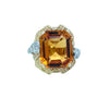 Estate Designer Citrine & Diamond 14K White & Yellow Gold Ring