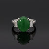 Estate Natural Color Jadeite & Diamond Platinum Ring (GIA)