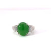 Estate Natural Color Jadeite & Diamond Platinum Ring (GIA)