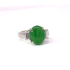 Estate Natural Color Jadeite & Diamond Platinum Ring (GIA)