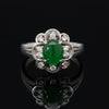 Estate Natural Color Jadeite & Diamond Platinum Ring (GIA)