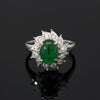 Estate Natural Color Jadeite & Diamond Platinum Ring (GIA)