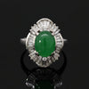 Estate Natural Color Jadeite & Diamond Platinum Ring (GIA)
