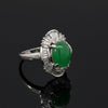 Estate Natural Color Jadeite & Diamond Platinum Ring (GIA)