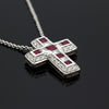 Estate Diamond & Ruby 18K White Gold Cross Necklace