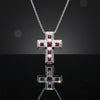 Estate Diamond & Ruby 18K White Gold Cross Necklace