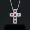 Estate Diamond & Ruby 18K White Gold Cross Necklace