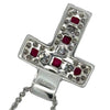Estate Diamond & Ruby 18K White Gold Cross Necklace