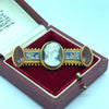 Circa 1870 Italian Archaeological Revival 18K Yellow Gold Hardstone Cameo, Carnelian Intaglio and Micromosaic Brooch