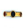 Circa 1870 Italian Archaeological Revival 18K Yellow Gold Hardstone Cameo, Carnelian Intaglio and Micromosaic Brooch
