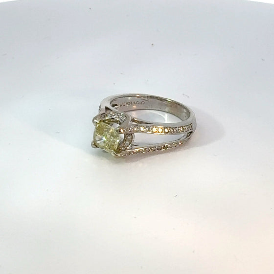 Estate Designer Verragio 1.21 ct Natural Fancy Yellow (GIA) Diamond 18K White Gold Ring 14738