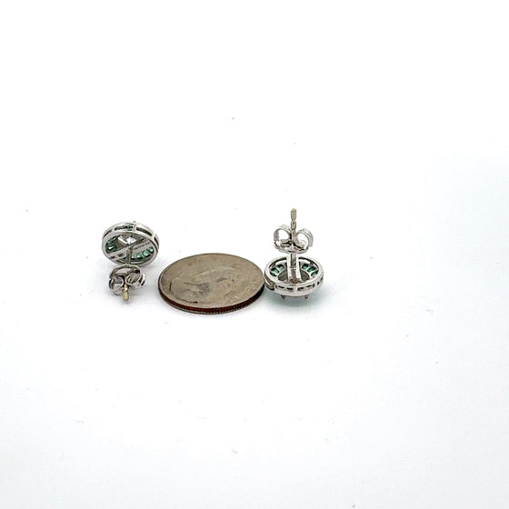 Emerald Earrings 18K White Gold (Center CZ)