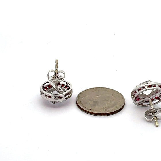 Ruby Earrings 18K White Gold Earrings (Center CZ)