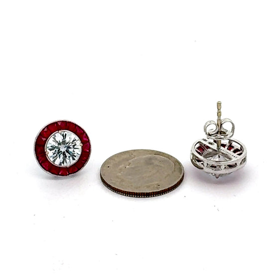 Ruby Earrings 18K White Gold Earrings (Center CZ)